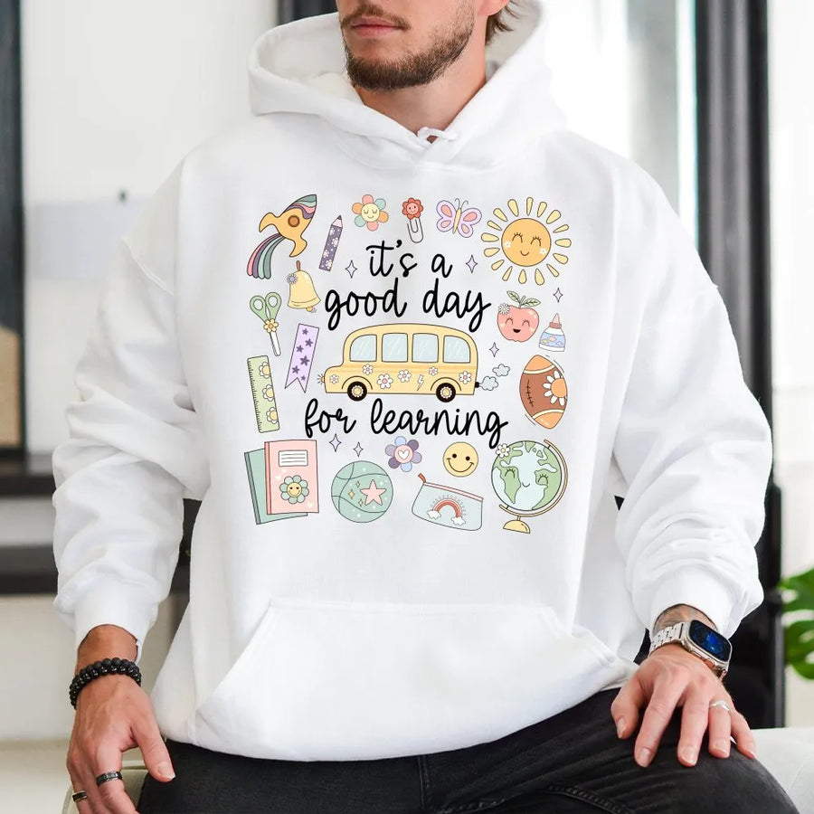 Good Day for Learning Teacher Shirt | Whimsical School Doodle Graphic Tee | Premium Soft Cotton | First Day of School Gift for Educator