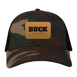 Custom Hunting Trucker Hat — Personalized Leather Patch