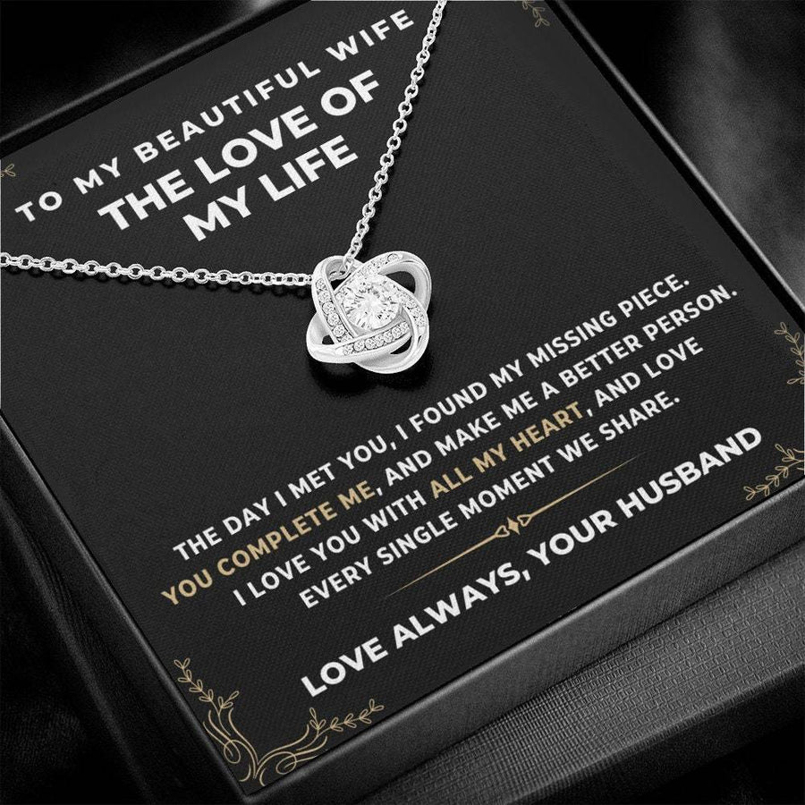 To My Beautiful Wife - Love Knot Necklace Anniversary Gift for Wife, Birthday Gift for Wife, Gift for Wife Necklace for Wife