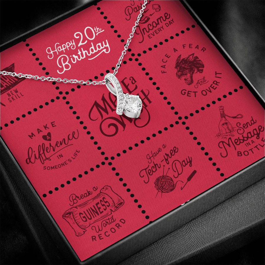 20th Birthday Gift Necklace with Bucket List Card