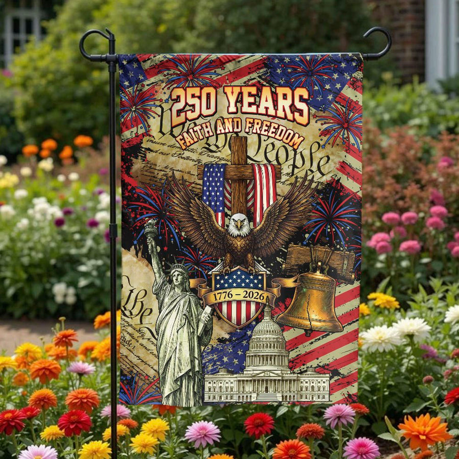 America 250th Anniversary Garden Flag | Patriotic Eagle & Christian Cross Design | Weather-Resistant Double Sided | Commemorative 1776-2026 Yard Decor Gift