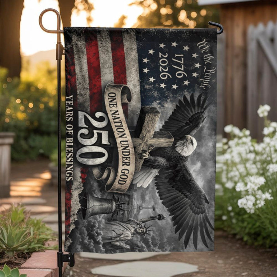 USA 250th Anniversary Garden Flag | Patriotic Eagle & Cross Design | Weather-Resistant Double Sided | Commemorative 1776-2026 Yard Decor