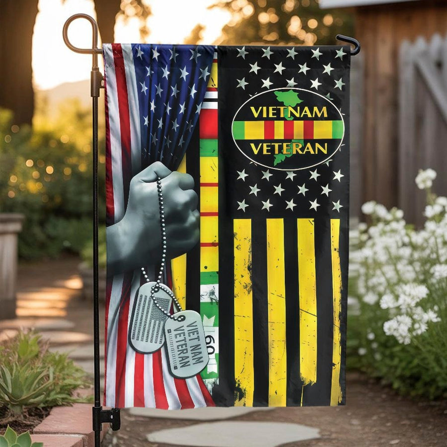 Vietnam Veteran Garden Flag | Patriotic USA Flag & Service Ribbon Design | Double-Sided Weather-Resistant | Commemorative Gift for Veterans