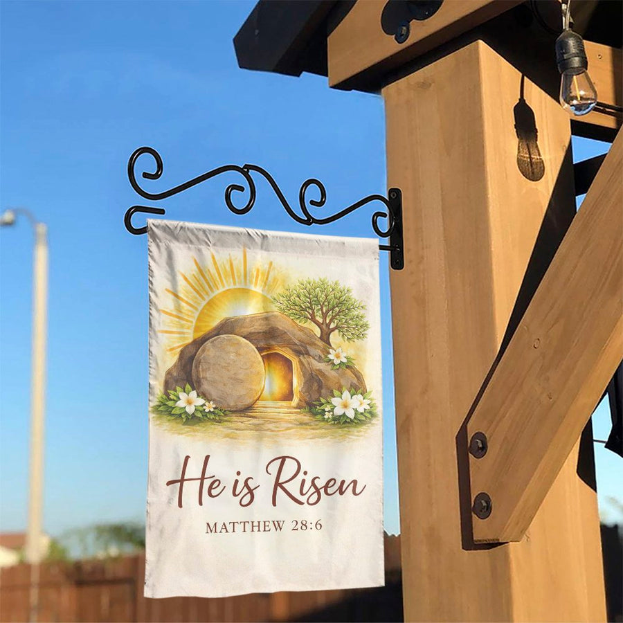 He Is Risen Garden Flag | Christian Empty Tomb Watercolor Art | Weather Resistant Outdoor Decor | Religious Easter Yard Gift