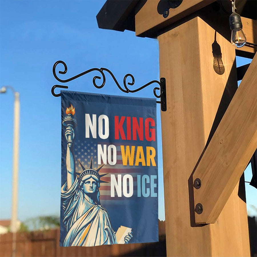 No King No War No Ice Garden Flag | Statue of Liberty Patriotic Design | Premium Weather-Resistant Polyester | Political Statement Yard Decor Gift