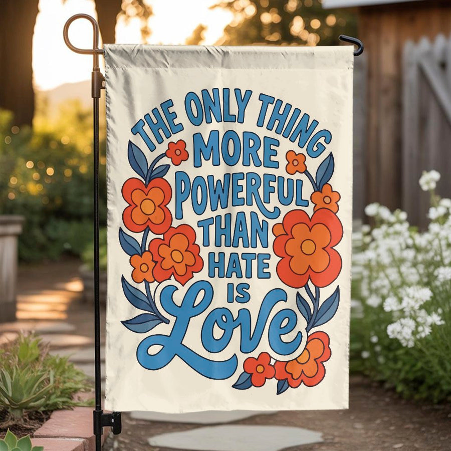 Retro Floral Garden Flag | 70s Groovy Love is Powerful Quote | Double Sided Polyester | Inspirational Yard Decor Gift for Home