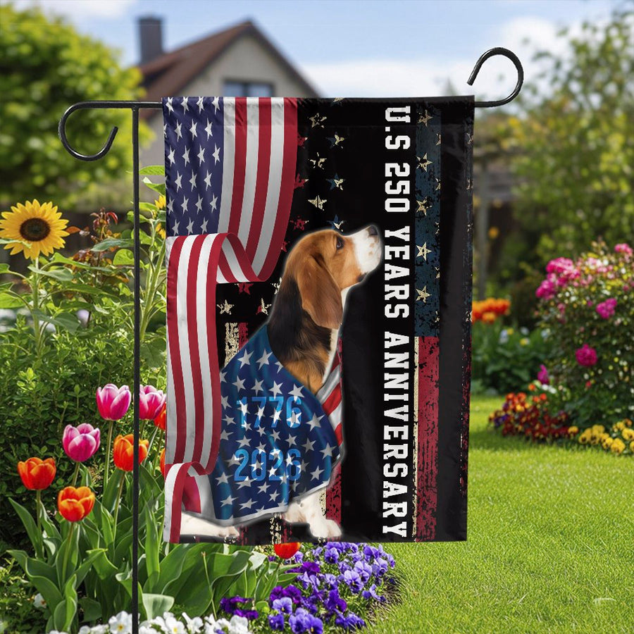 Patriotic Beagle Garden Flag | US 250th Anniversary 1776-2026 | Double-Sided Polyester | Outdoor Yard Decor Gift for Dog Lovers