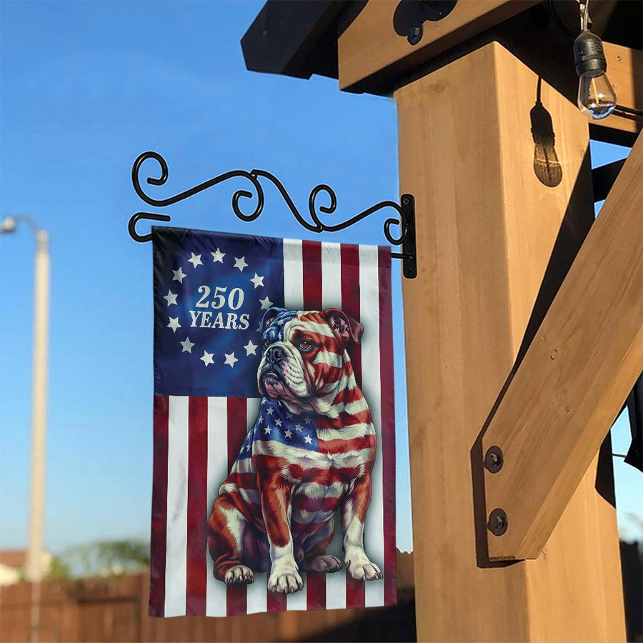 Patriotic Bulldog Garden Flag | 250 Years American Flag Design | Weather-Resistant Polyester | Outdoor Yard Decor Gift for Bulldog Lovers