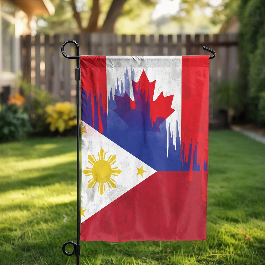 Filipino Canadian Garden Flag | Distressed Heritage Blend Design | Weather-Resistant Polyester | Patriotic Yard Decor Gift