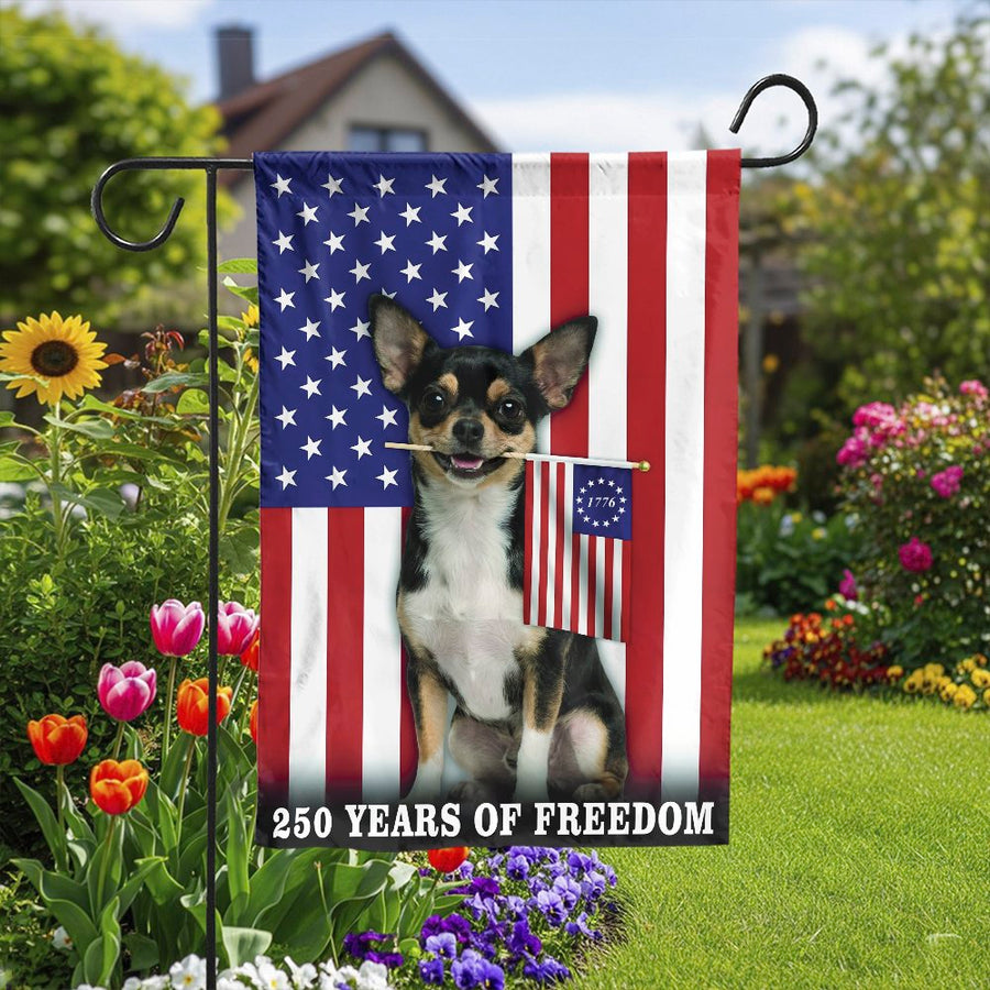 Patriotic Dog Garden Flag | Chihuahua with 1776 American Flag | Double Sided Weather Resistant | Premium Yard Decor Gift
