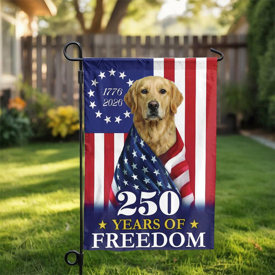 Patriotic Golden Retriever Garden Flag | 250th Anniversary 1776-2026 | Double Sided Weather Resistant Fabric | Yard Decor Gift for Dog Owners