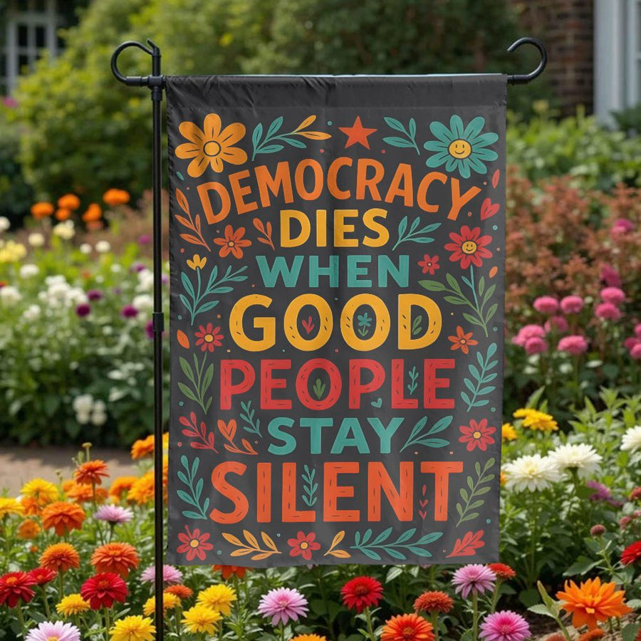 Protect Democracy Garden Flag | Political Quote & Floral Design | Weather-Resistant Double Sided Fabric | Voter Awareness Yard Decor Gift
