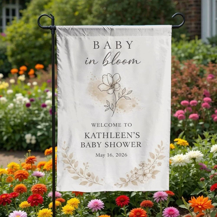Baby Shower Garden Flag | Baby in Bloom Floral Welcome Sign | Premium Double-Sided Fabric | Outdoor Party Decor Gift for Mom to Be