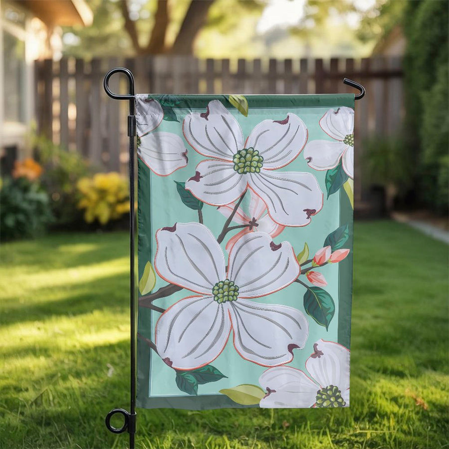 Dogwood Flower Garden Flag | Vintage Botanical Print Illustration | Premium Weather Resistant Fabric | Spring Welcome Yard Decor Gift for Gardener