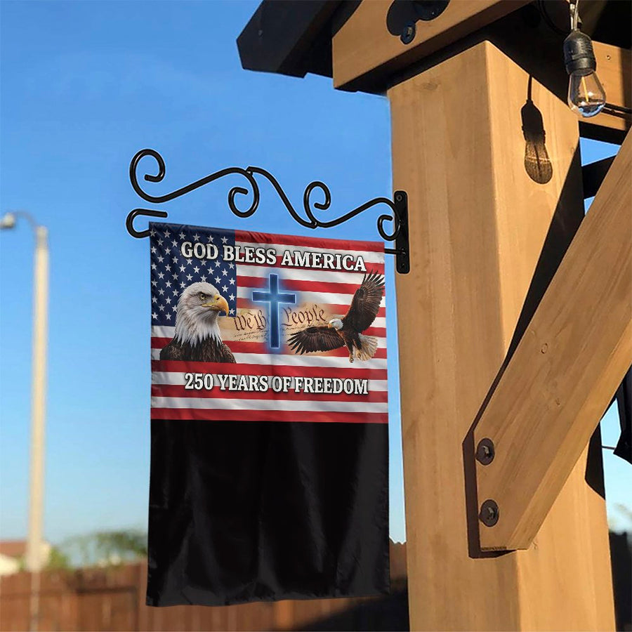 Patriotic American Garden Flag | God Bless America with Eagle & Cross | Double-Sided Premium Polyester | 250 Years of Freedom Collector's Yard Decor