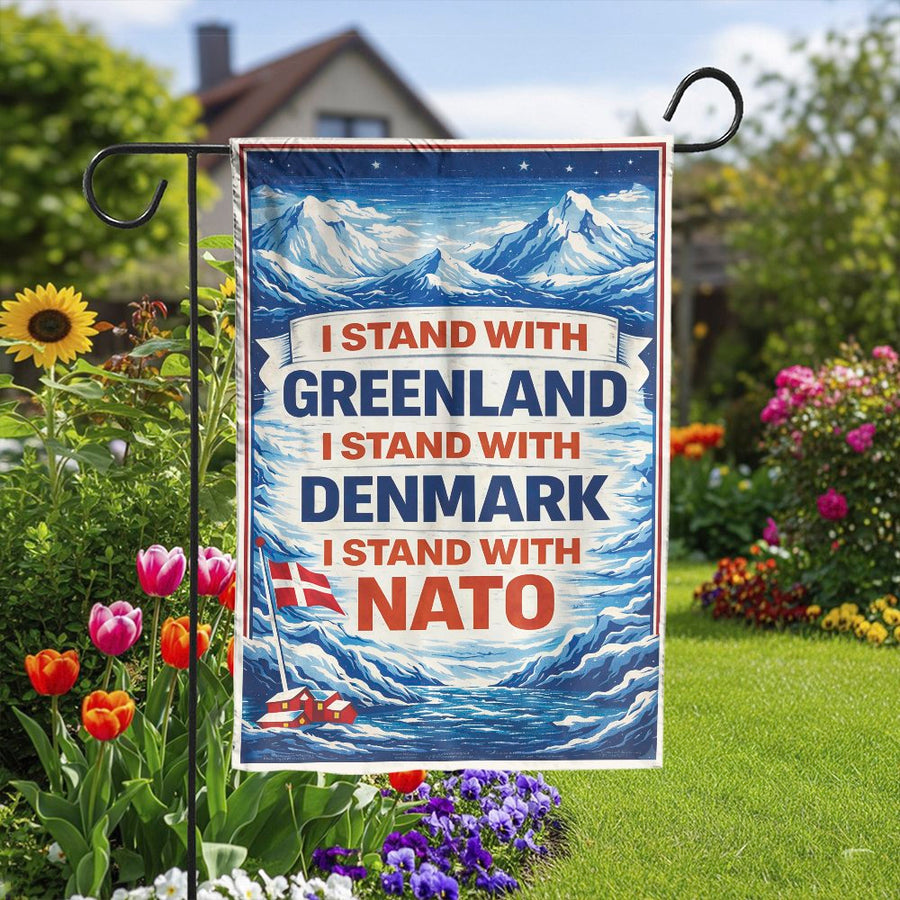 I Stand With Greenland Garden Flag | Denmark & NATO Support Banner | Premium Double Sided Polyester | Patriotic Outdoor Yard Decor Gift