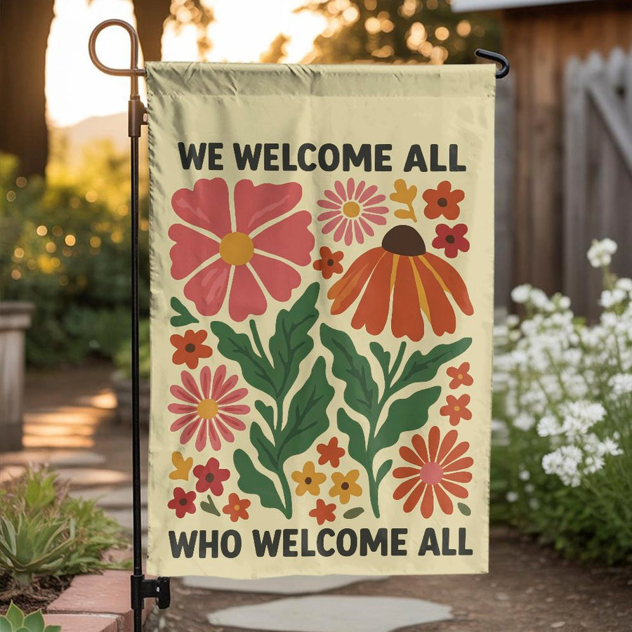 Welcome Garden Flag | Retro Floral Art with Inclusive Quote | Double Sided Weather Resistant Polyester | Premium Yard Decor Gift