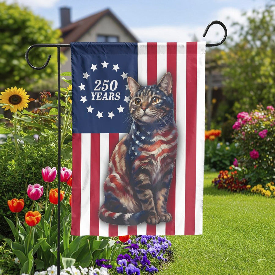 Patriotic Cat Garden Flag | 250th Anniversary USA Design | Double Sided Polyester | Patriotic Yard Decor Gift for Cat Lovers