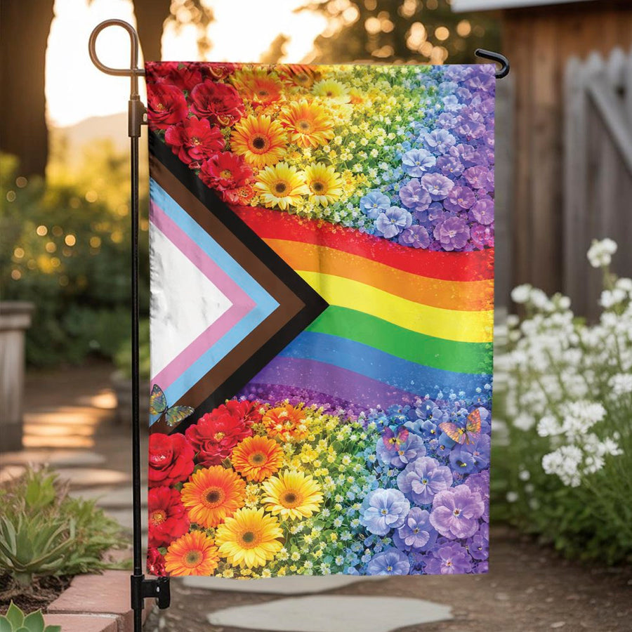 Floral Pride Garden Flag | Rainbow Flower Botanical Art | Double-Sided Weather-Resistant Fabric | LGBTQ+ Ally Home Decor Gift
