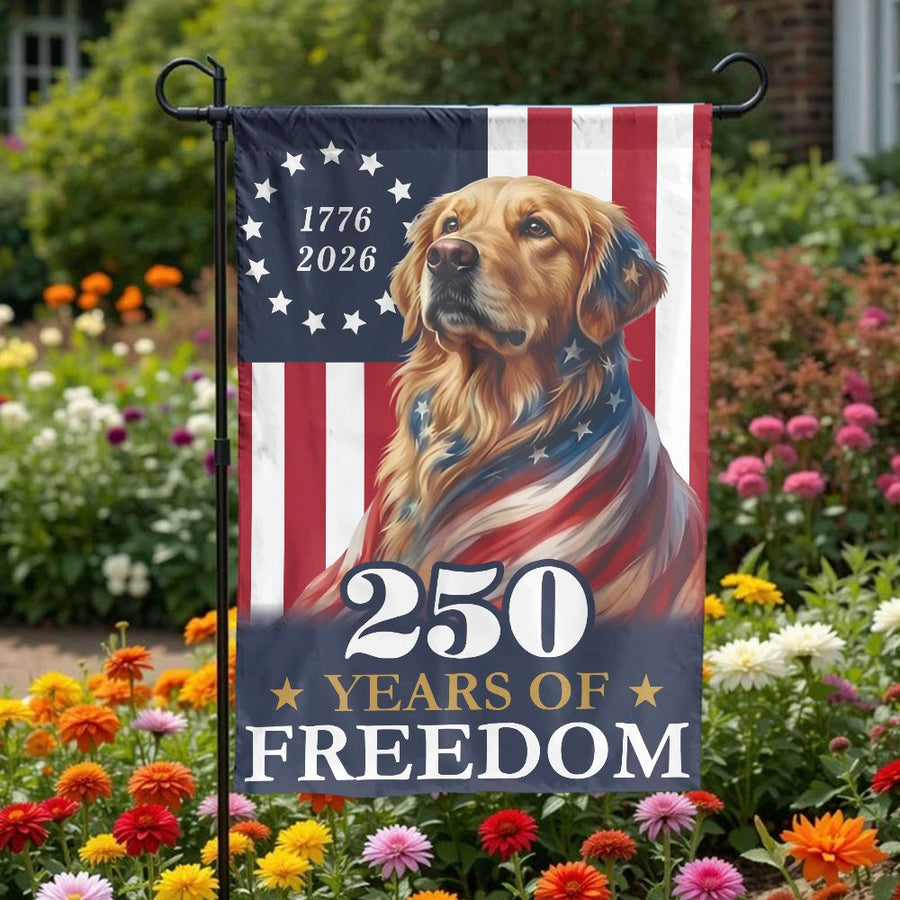 Patriotic 250th Anniversary Garden Flag | Golden Retriever USA Flag 1776-2026 | Double Sided Premium Fabric | Commemorative Outdoor Yard Decor Gift