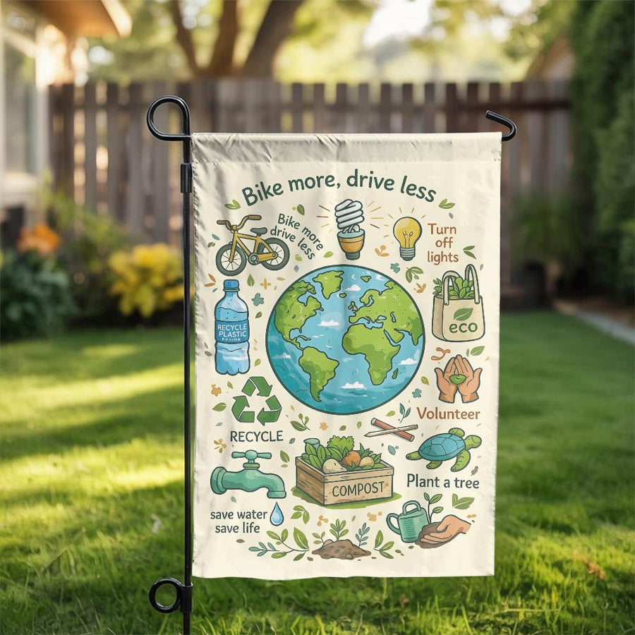 Earth Day Garden Flag | Eco Friendly Save Our Planet Design | Premium Weatherproof Fabric | Outdoor Yard Decor for Environmentalist