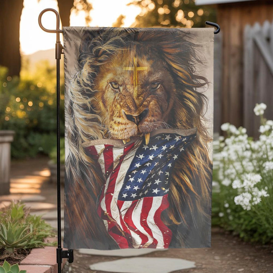 Lion of Judah Garden Flag | Patriotic Christian US Flag Design | Weather-Resistant Double Sided | Christian Home Decor Gift for Patriots