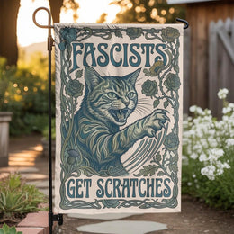 Anti-Fascist Cat Garden Flag | Fascists Get Scratches Art Nouveau Design | Double Sided Weatherproof Polyester | Gift for Activist & Yard Protest Sign
