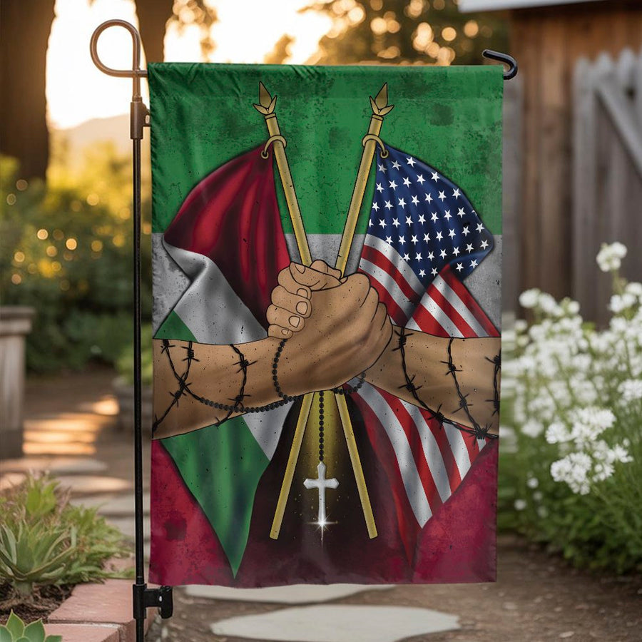 Italian American Pride Garden Flag | Unity Handshake & Faith Cross | Premium Double-Sided Polyester | Patriotic Yard Decor Gift for Italians