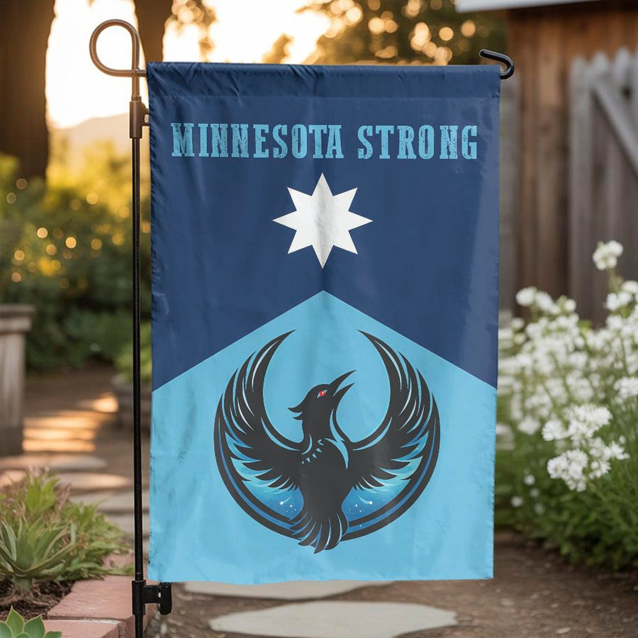 Minnesota Strong Garden Flag | Double Sided Stylized Loon & North Star | Premium Weather Resistant Fabric | Minnesota State Pride Yard Decor Gift
