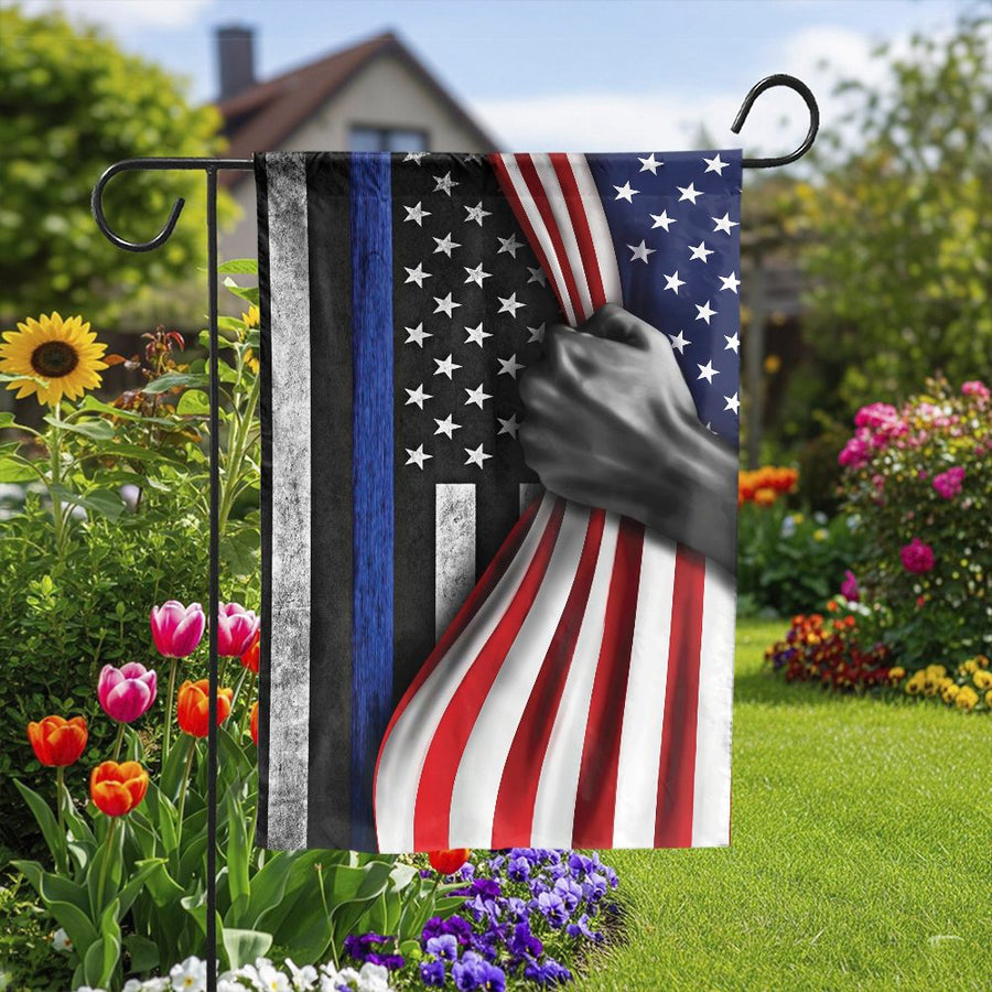 Thin Blue Line Garden Flag | American Flag Reveal Design | Premium Weather-Resistant Polyester | Gift for Law Enforcement Officer