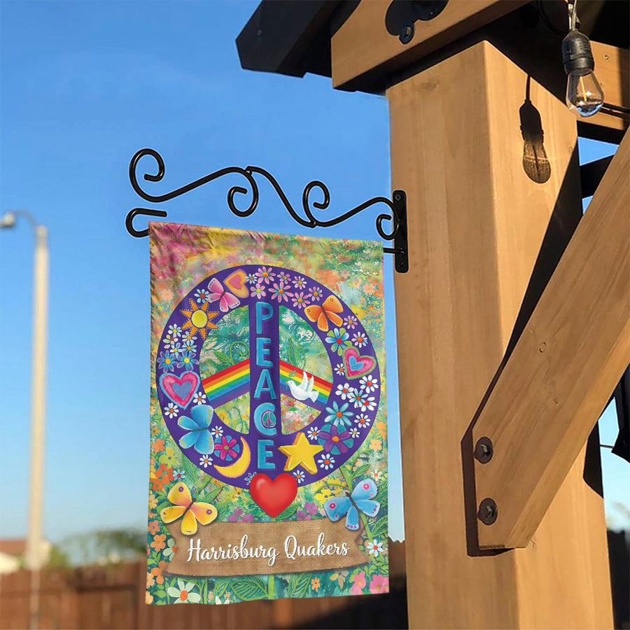 Peace Sign Garden Flag | Harrisburg Quakers Floral Design | Weather Resistant Double Sided | Outdoor Yard Decor Gift for Quaker Community