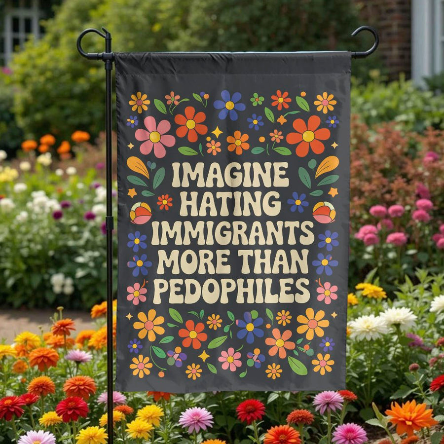 Pro Immigrant Garden Flag | Retro 70s Floral Political Statement | Double Sided Weather Resistant Fabric | Progressive Yard Decor & Activist Gift