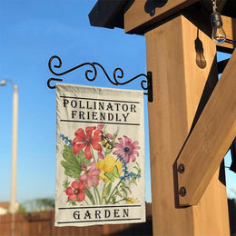 Pollinator Friendly Garden Flag | Vintage Botanical Wildflower Print with Bees & Butterflies | Weather Resistant Double Sided Banner | Yard Decor Gift for Gardener
