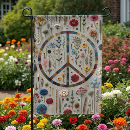 Floral Peace Sign Garden Flag | Boho Wildflower Yard Decor | Weather Resistant Double Sided Polyester | Decorative Gift for Gardener
