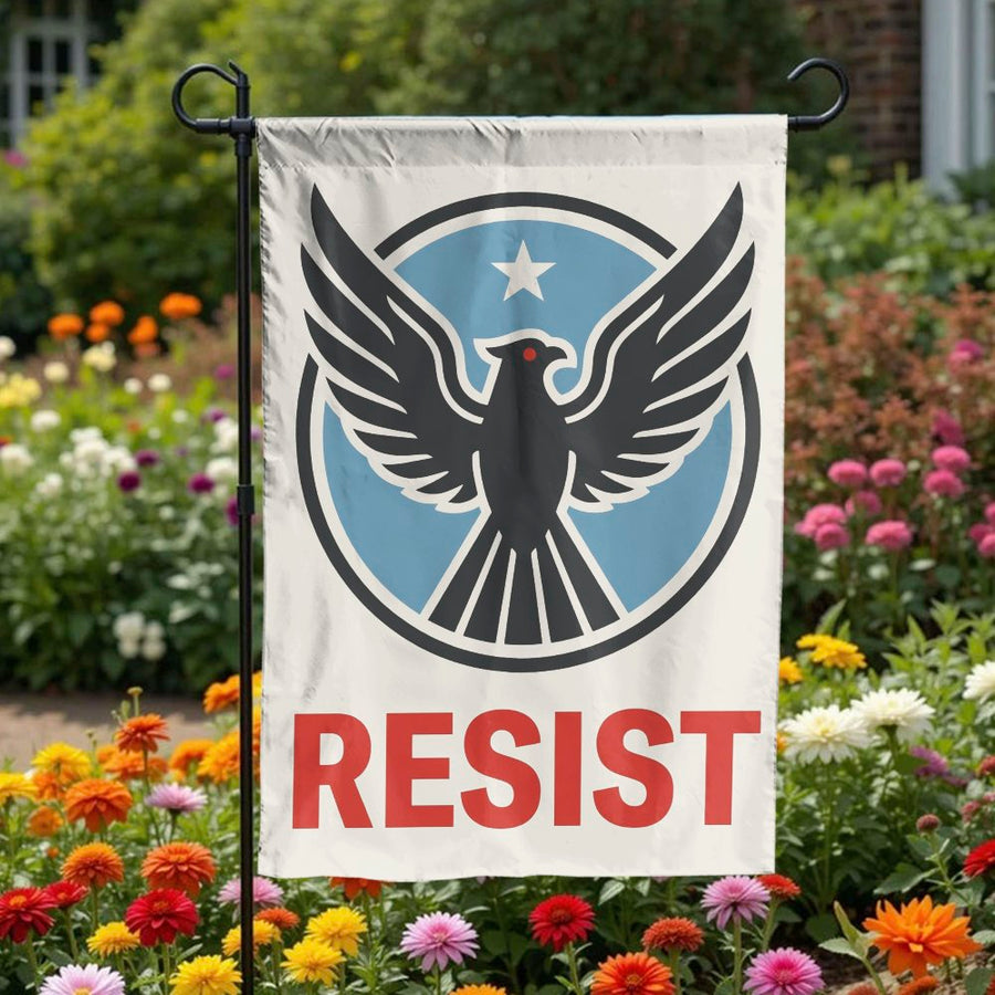 Political Resist Garden Flag | Black Eagle Emblem Graphic | Premium Weather Resistant Polyester | Activist Yard Decor and Protest Sign Gift