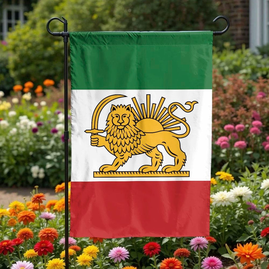 Persian Lion and Sun Garden Flag | Double Sided Historical Iranian Banner | Weather-Resistant Polyester | Patio Decor Gift for Persian Heritage
