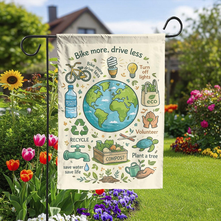 Earth Day Garden Flag | Eco Friendly Save Our Planet Design | Premium Weatherproof Fabric | Outdoor Yard Decor for Environmentalist