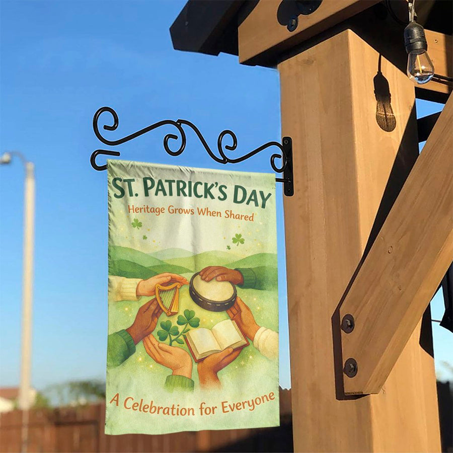 St. Patrick's Day Garden Flag | Inclusive Irish Heritage Design | Double-Sided Polyester Fabric | Seasonal Outdoor Yard Decor Gift