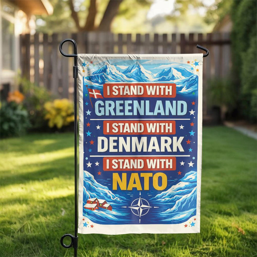 I Stand With Greenland Garden Flag | Patriotic Denmark & NATO Support Sign | Weather-Resistant Polyester | Outdoor Yard Decor Gift