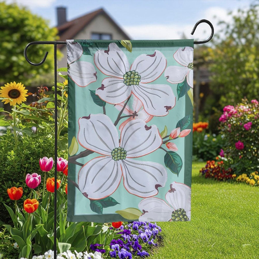 Dogwood Flower Garden Flag | Vintage Botanical Print Illustration | Premium Weather Resistant Fabric | Spring Welcome Yard Decor Gift for Gardener