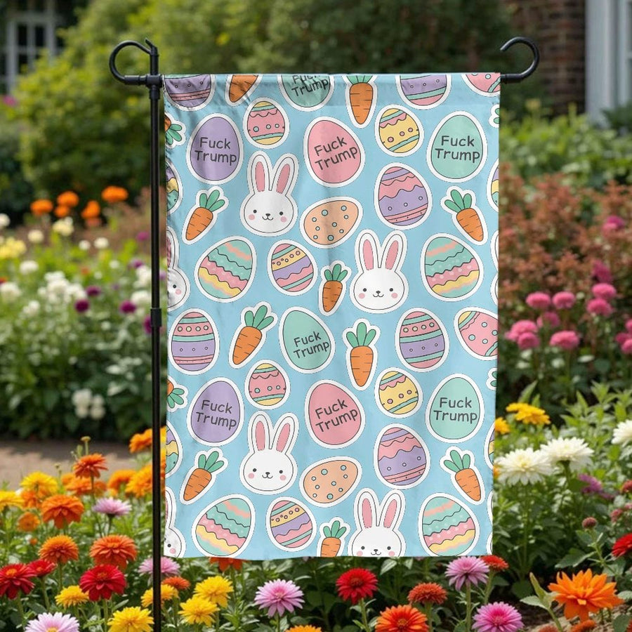 Anti-Trump Easter Garden Flag | Funny Fuck Trump Easter Bunny Pattern | Double-Sided Polyester | Liberal Democrat Political Humor Gift Yard Decor