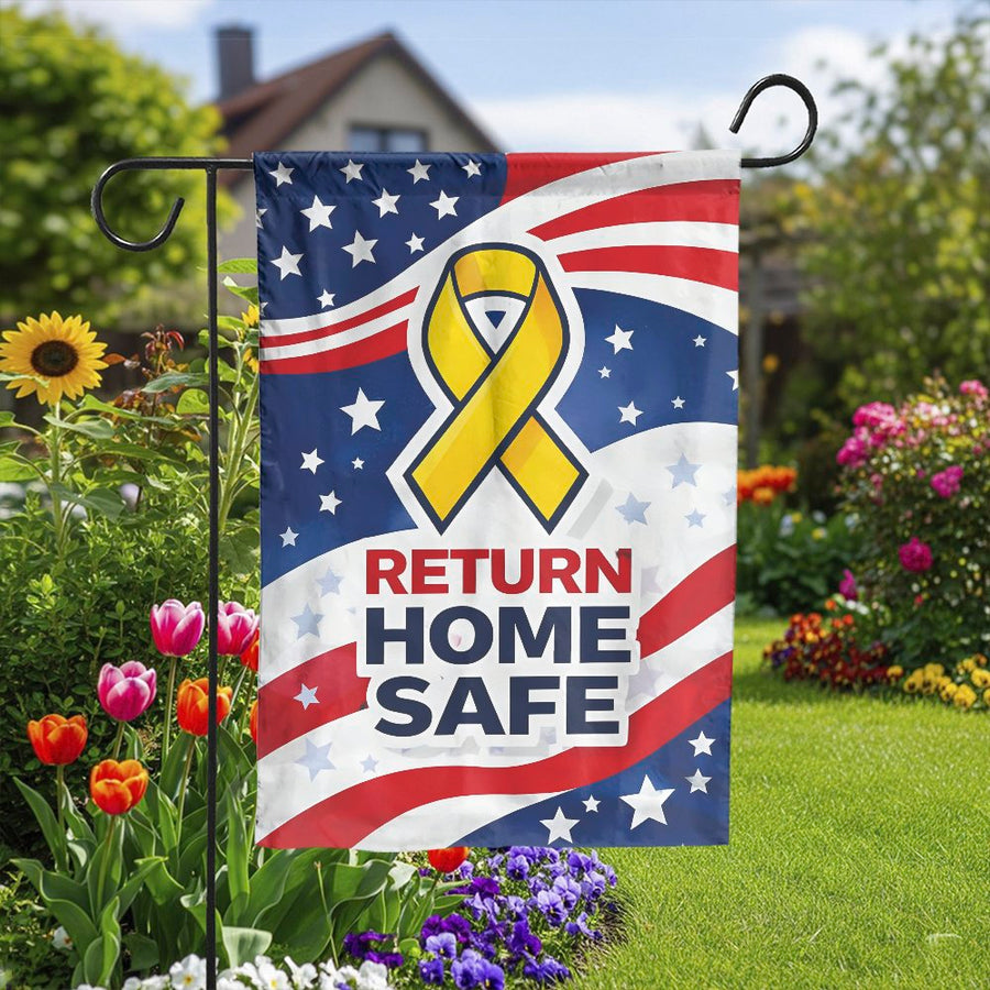 Yellow Ribbon Garden Flag | Return Home Safe Patriotic American Flag Design | Double Sided Weatherproof Polyester | Support Gift for Military Families