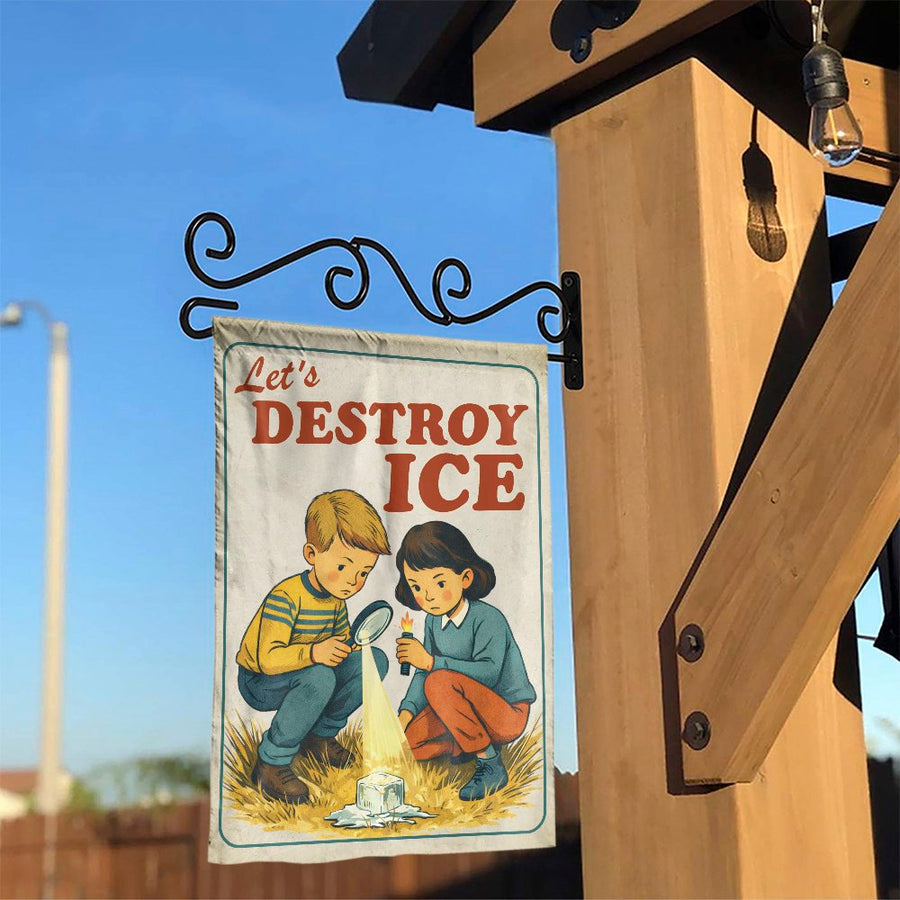 Funny Retro Garden Flag | Let's Destroy Ice Vintage Illustration | Premium Double Sided Polyester | Humorous Outdoor Yard Decor Gift