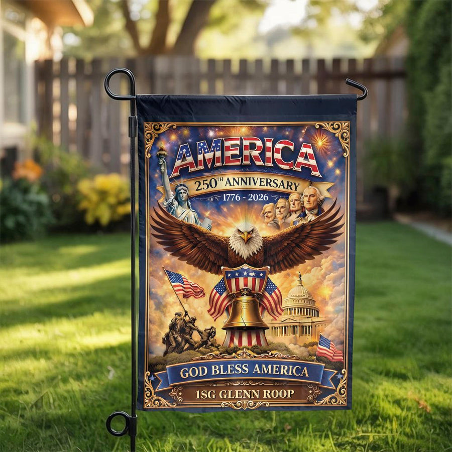 America 250th Anniversary Garden Flag | Patriotic Eagle & God Bless America Design | Double-Sided Weather Resistant Fabric | Commemorative Yard Decor Gift for Patriots