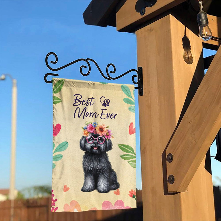 Dog Mom Garden Flag | Best Mom Ever with Cute Black Dog | Double Sided Polyester Yard Banner | Mother's Day Gift for Dog Lovers