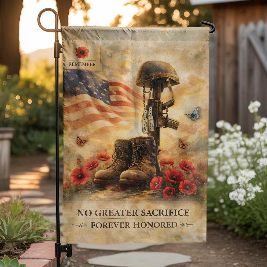 Memorial Day Garden Flag | Fallen Soldier Tribute with American Flag | Weather-Resistant Double Sided Polyester | Patriotic Yard Decor Gift