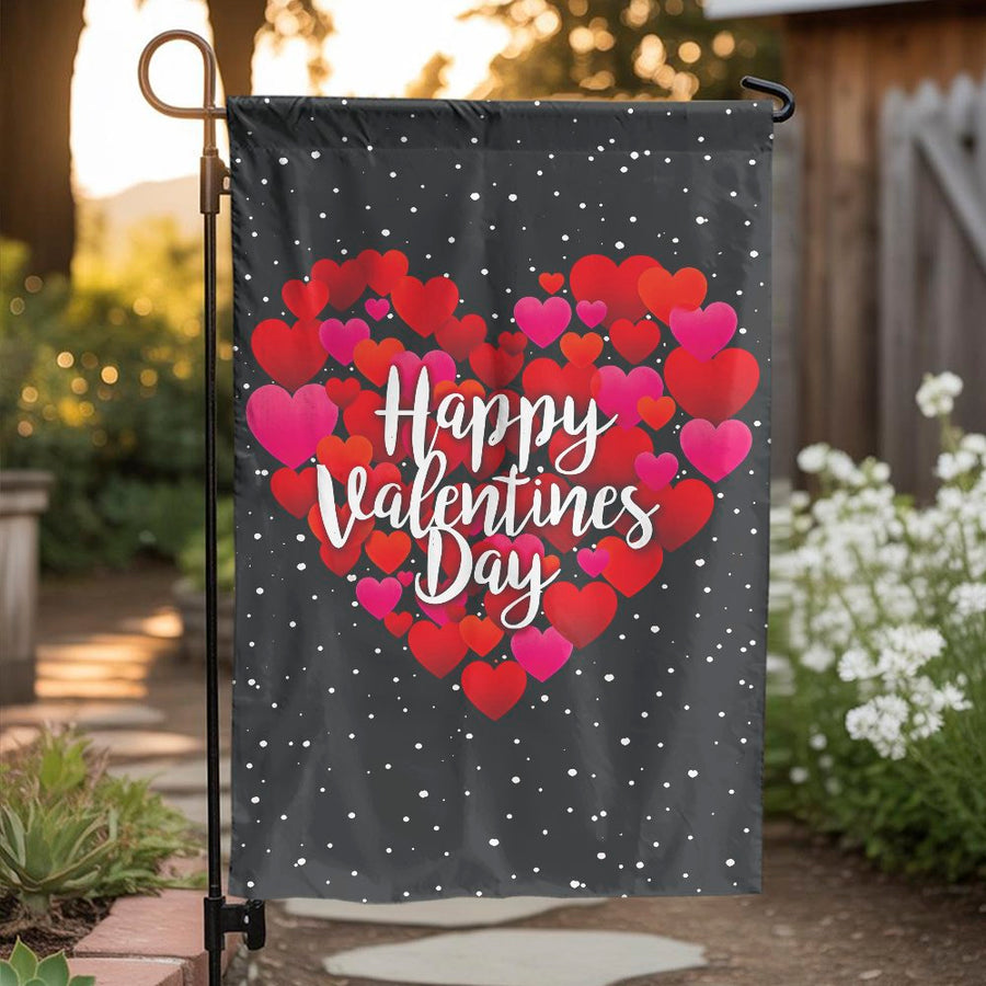 Happy Valentines Day Garden Flag | Romantic Red Heart Mosaic Print | Double Sided Polyester | Seasonal Outdoor Yard Decor for Home
