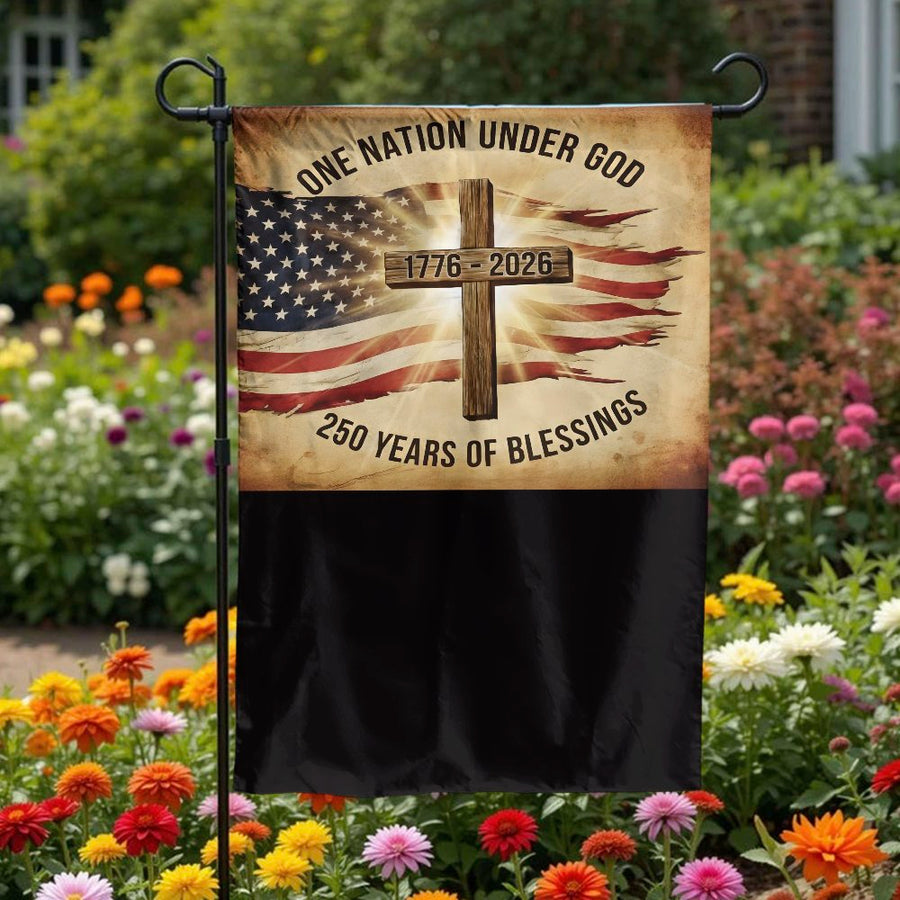 Patriotic Christian Garden Flag | 250th Anniversary 1776-2026 Design | Double Sided Weatherproof Fabric | Commemorative Gift for Patriots