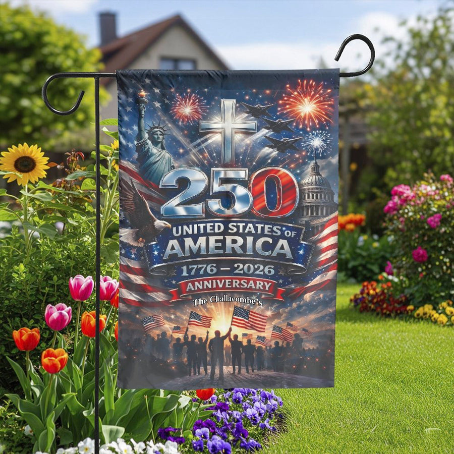 USA 250th Anniversary Garden Flag | Patriotic Christian Cross Design | Premium Double Sided Polyester | Commemorative Yard Decor Gift
