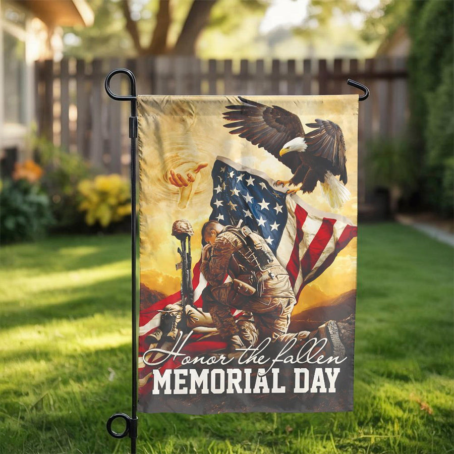 Memorial Day Garden Flag | Honor The Fallen Soldier with American Flag | Double Sided Weatherproof Yard Decor | Patriotic Memorial Gift for Veteran Family